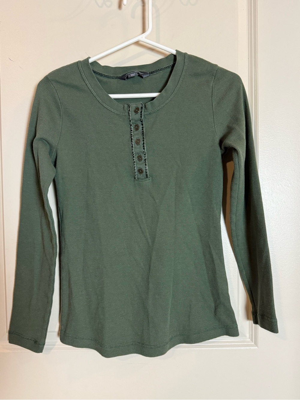 Eddie Bauer Olive Green Waffle-Knit Henley